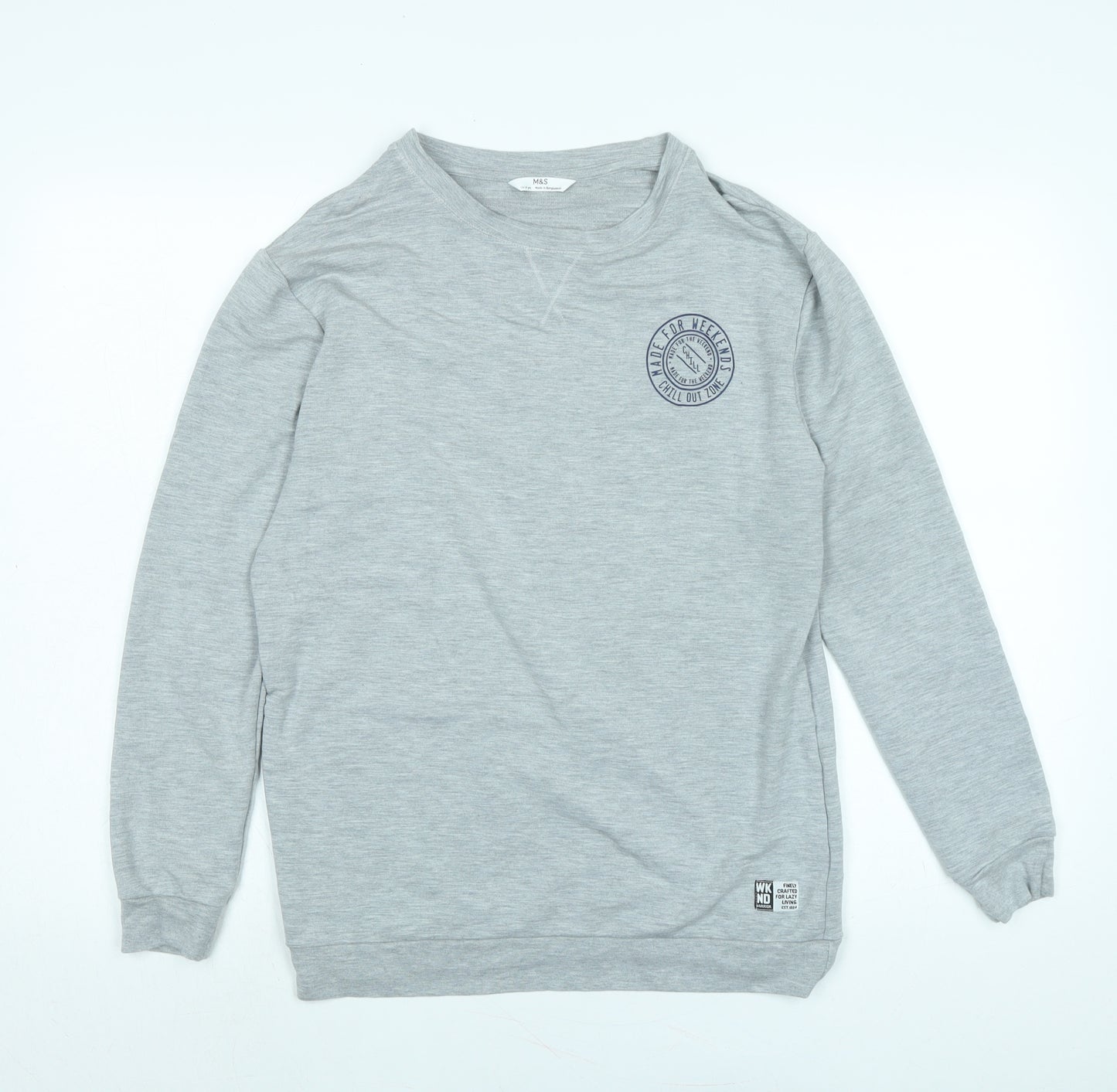 Marks and Spencer Boys Grey Cotton Pullover T-Shirt Size 13-14 Years Crew Neck - Made for weekends