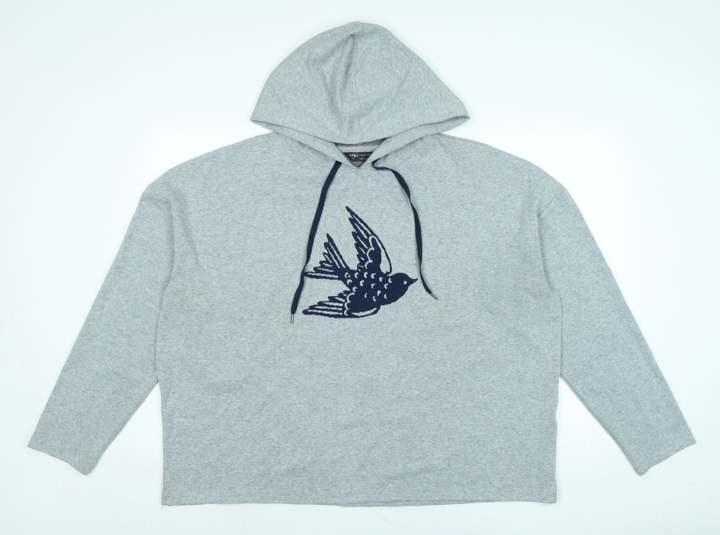 Marks and Spencer Womens Grey Polyester Pullover Hoodie Size 22 - Bird Print