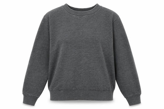 Front view of Boohoo women’s grey polyester pullover sweatshirt, size UK 10