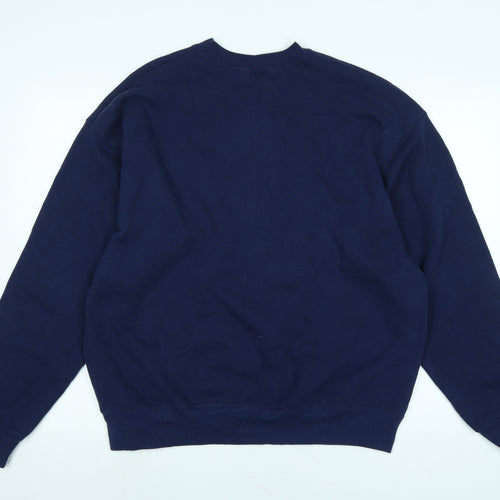 Haines Mens Blue Cotton Pullover Sweatshirt Size XL - Bull Logo