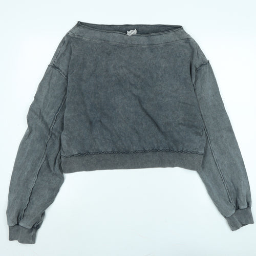 Pull&Bear Womens Grey Cotton Pullover Sweatshirt Size S