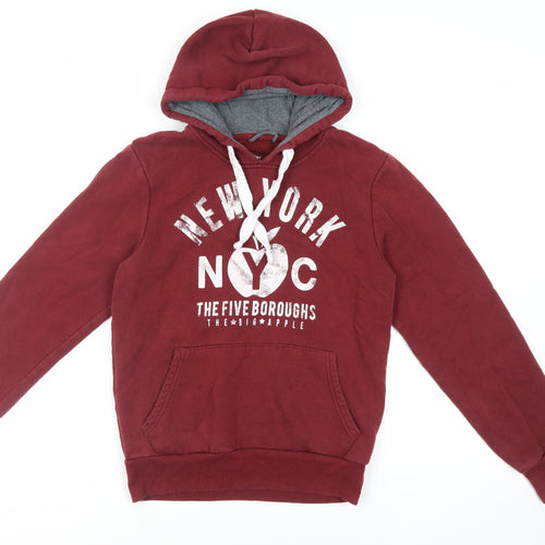 New York Mens Red Cotton Pullover Hoodie Size S - Pockets