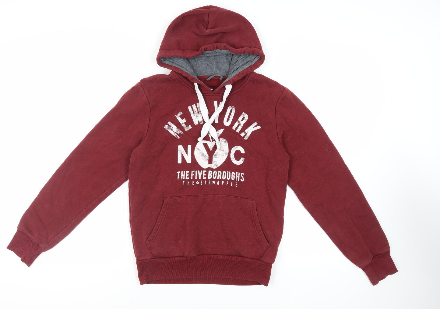 New York Mens Red Cotton Pullover Hoodie Size S - Pockets