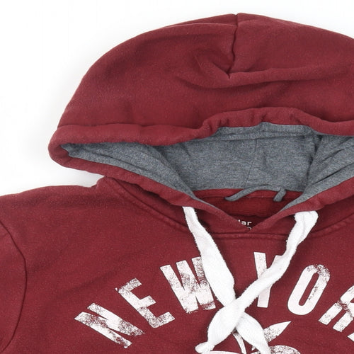 New York Mens Red Cotton Pullover Hoodie Size S - Pockets