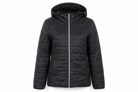 Front view of New Look women’s black jacket, size UK 10, zip - hooded