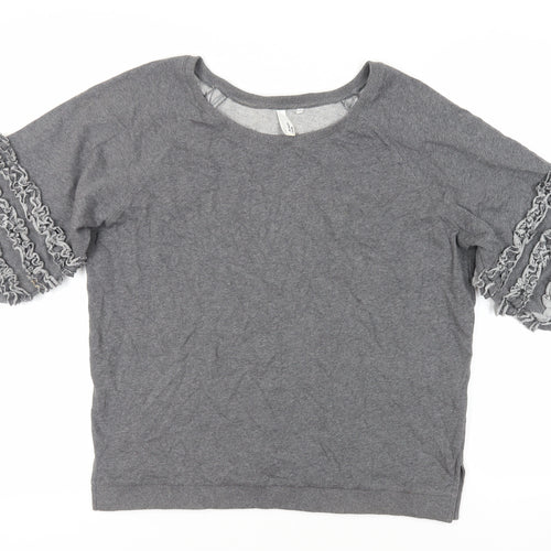 AND/OR Womens Grey Cotton Pullover Sweatshirt Size 12 Pullover - Ruffle Detail