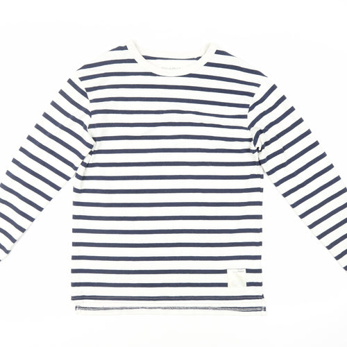 Pull&Bear Womens White Striped Cotton Pullover Sweatshirt Size S Pullover
