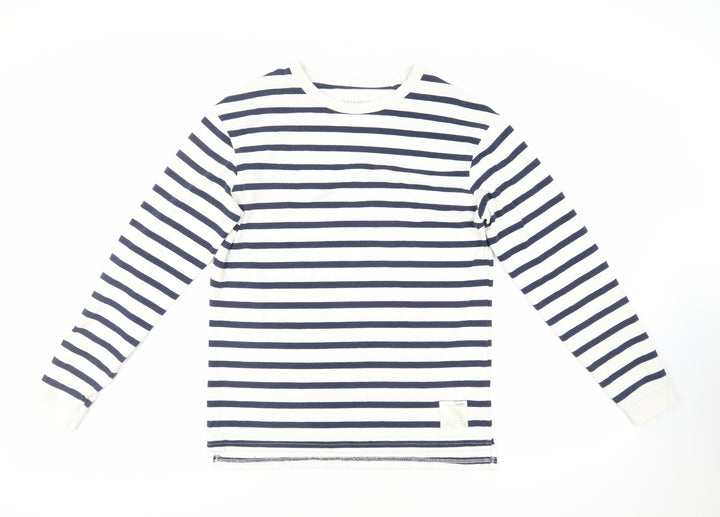 Pull&Bear Womens White Striped Cotton Pullover Sweatshirt Size S Pullover
