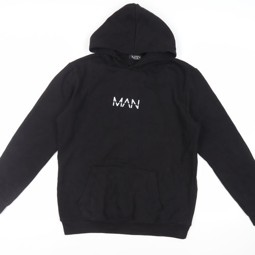 Boohoo Man Mens Black Cotton Pullover Hoodie Size M - Logo Pockets