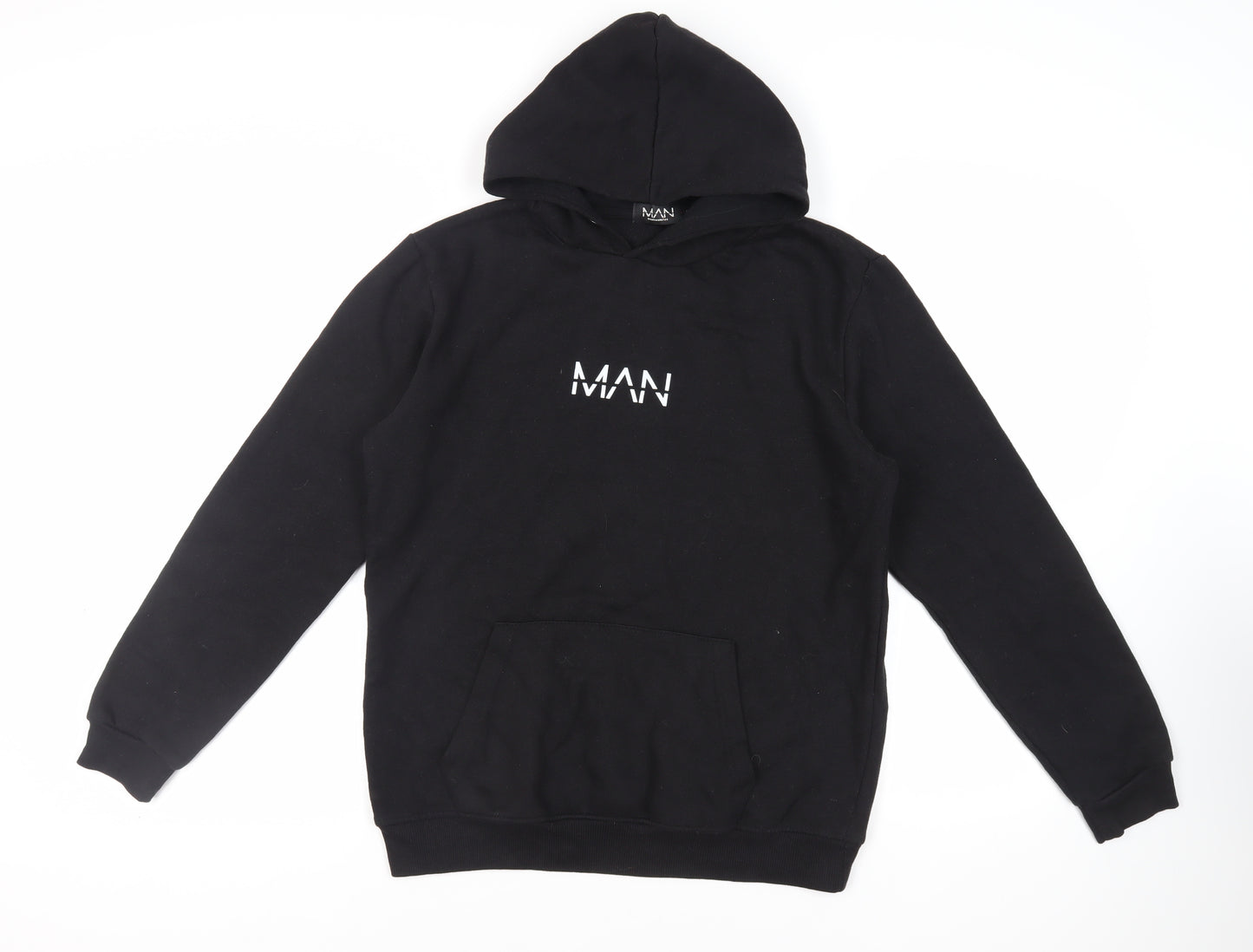 Boohoo Man Mens Black Cotton Pullover Hoodie Size M - Logo Pockets