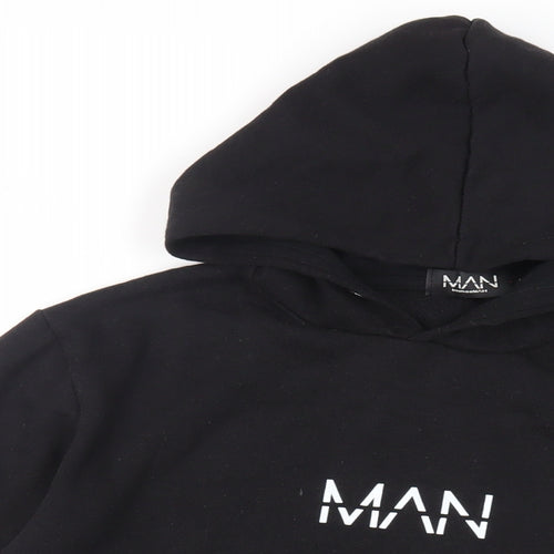 Boohoo Man Mens Black Cotton Pullover Hoodie Size M - Logo Pockets