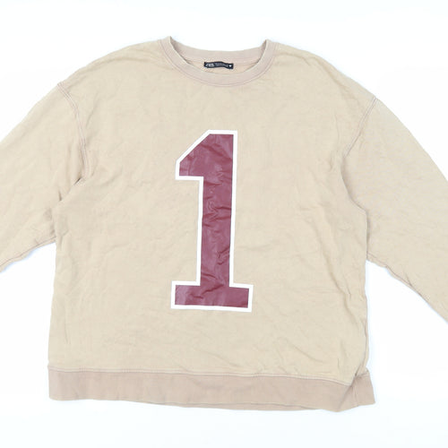 Zara Womens Beige Cotton Pullover Sweatshirt Size S Pullover