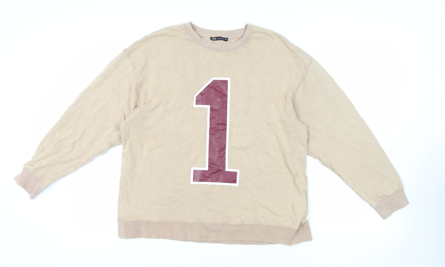 Zara Womens Beige Cotton Pullover Sweatshirt Size S Pullover