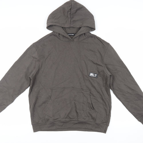 PRETTYLITTLETHING Womens Brown Cotton Pullover Hoodie Size 10 Pullover - Logo Pockets