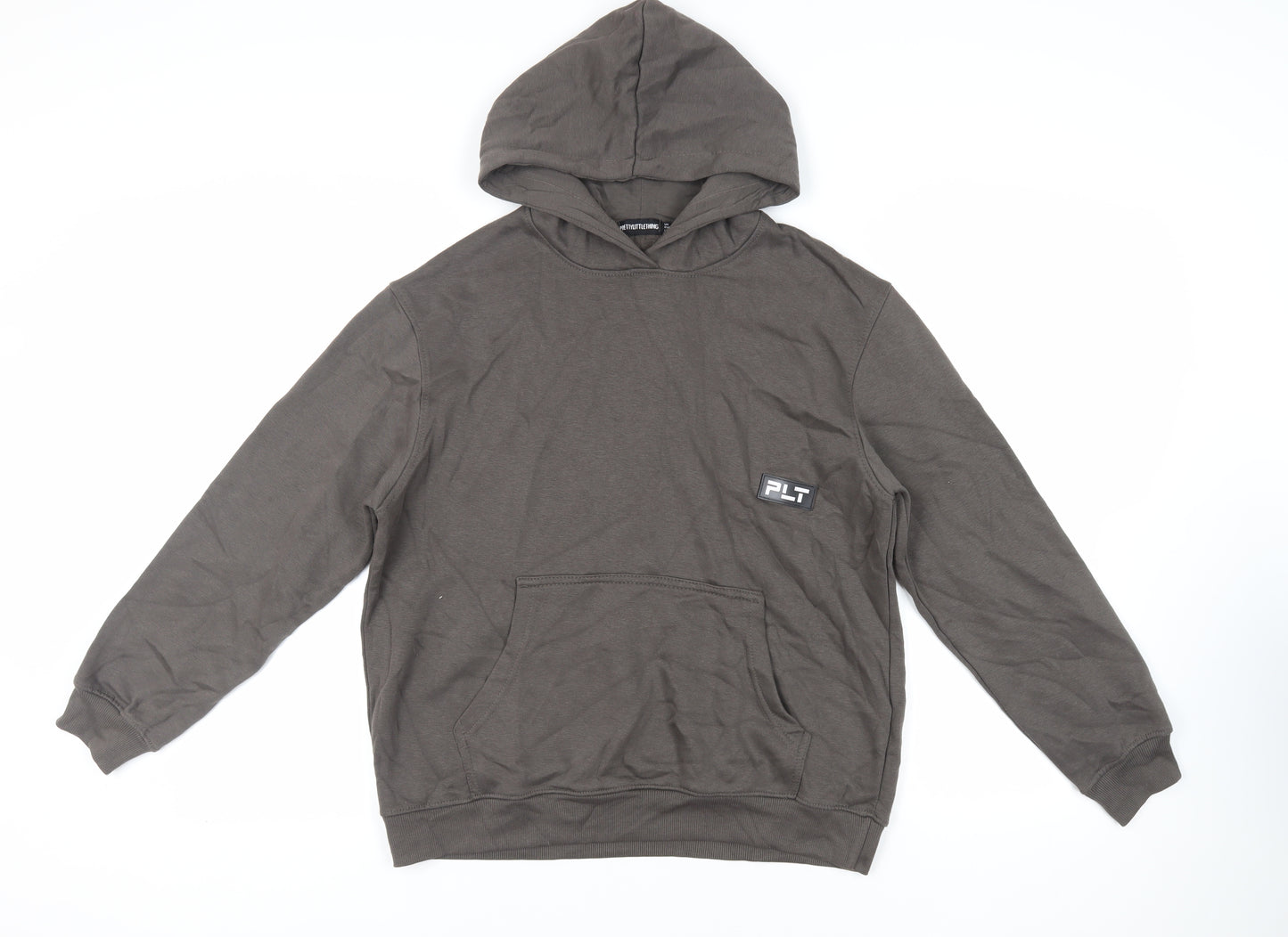 PRETTYLITTLETHING Womens Brown Cotton Pullover Hoodie Size 10 Pullover - Logo Pockets