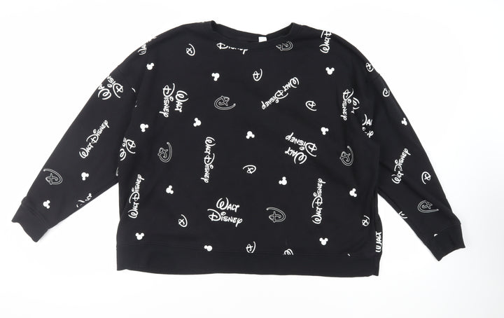 Disney Womens Black Geometric Polyester Pullover Sweatshirt Size 2XL Pullover - Logo Mickey Mouse