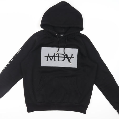 Maniere De Voir Mens Black Polyester Pullover Hoodie Size L - Logo Pockets
