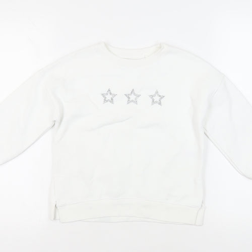 Mint Velvet Girls White Cotton Pullover Sweatshirt Size 7 Years Pullover - Stars