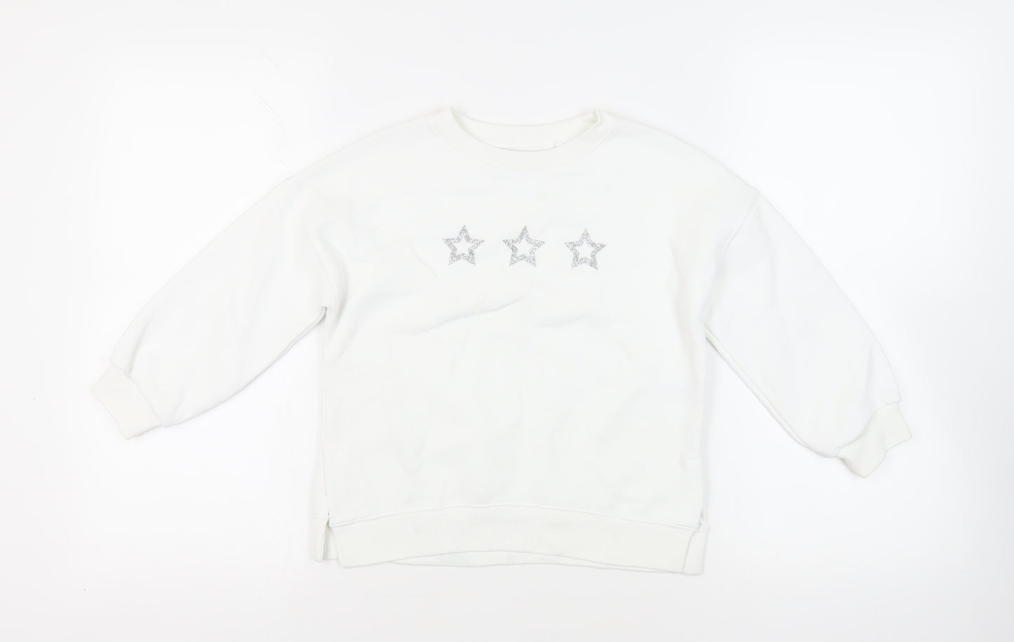 Mint Velvet Girls White Cotton Pullover Sweatshirt Size 7 Years Pullover - Stars