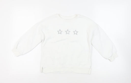Mint Velvet Girls White Cotton Pullover Sweatshirt Size 7 Years Pullover - Stars