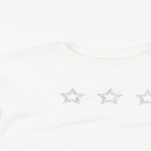 Mint Velvet Girls White Cotton Pullover Sweatshirt Size 7 Years Pullover - Stars