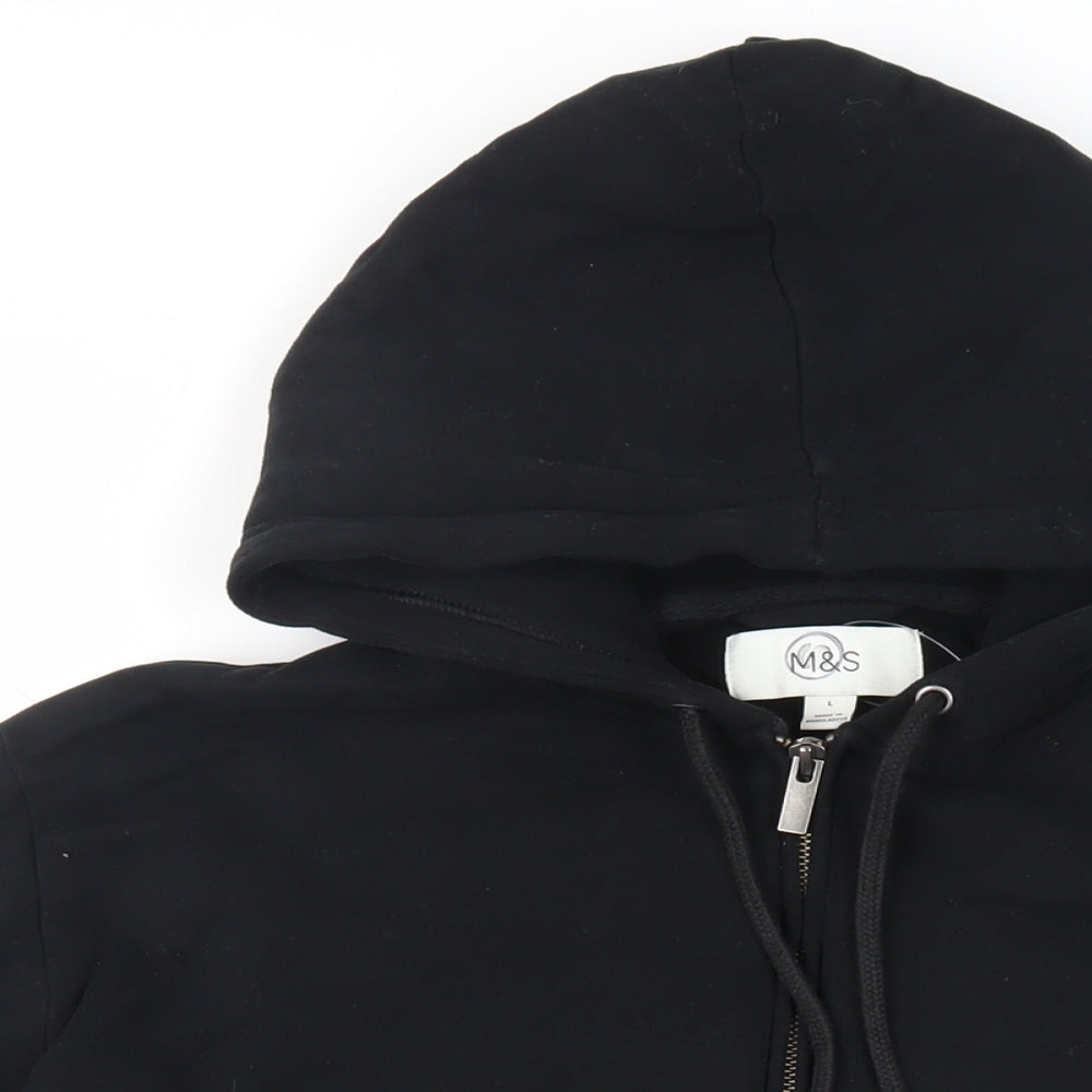 Marks and Spencer Mens Black Cotton Full Zip Hoodie Size L - Pockets
