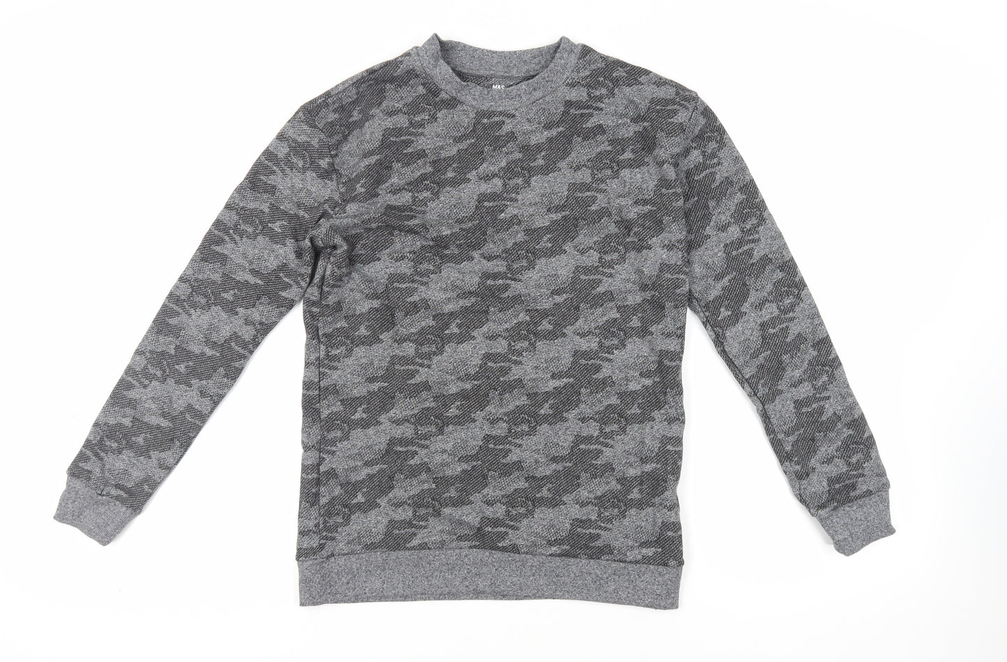 Marks and Spencer Boys Grey Camouflage Cotton Pullover Sweatshirt Size 13-14 Years Pullover