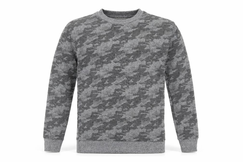 Front view of Marks & Spencer boys’ grey camouflage cotton pullover sweatshirt, size 13-14, years pullover