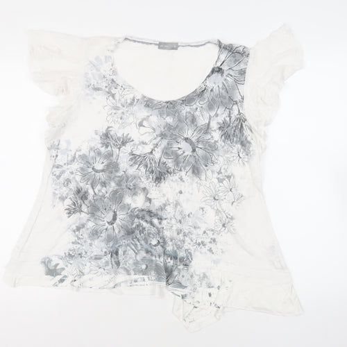 Per Una Womens White Floral Polyester Basic T-Shirt Size 20 Scoop Neck - Ruffle