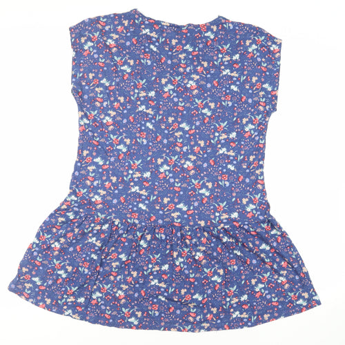 Indigo Womens Blue Floral Viscose Tunic T-Shirt Size 16 Round Neck - Crochet Neckline
