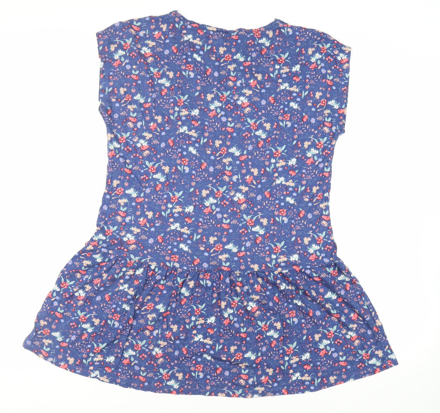Indigo Womens Blue Floral Viscose Tunic T-Shirt Size 16 Round Neck - Crochet Neckline