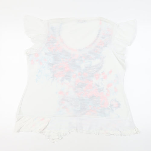 Per Una Womens White Floral Viscose Basic T-Shirt Size 18 Scoop Neck - Ruffle