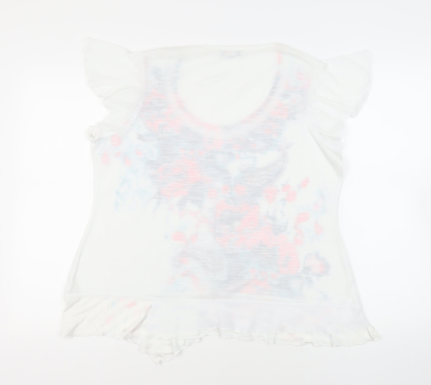 Per Una Womens White Floral Viscose Basic T-Shirt Size 18 Scoop Neck - Ruffle