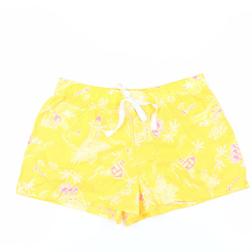 Marks and Spencer Womens Yellow Geometric Cotton Top Sleep Shorts Size 12 Drawstring