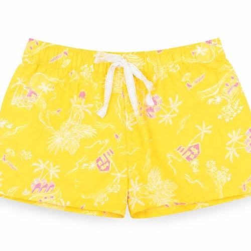 Marks and Spencer Womens Yellow Geometric Cotton Top Sleep Shorts Size 12 Drawstring