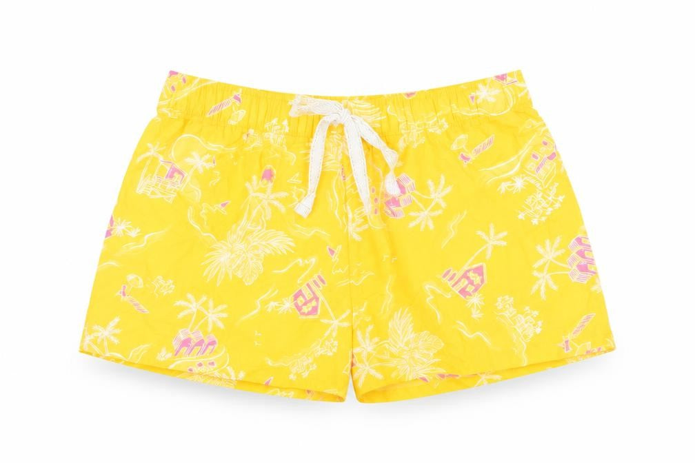 Marks and Spencer Womens Yellow Geometric Cotton Top Sleep Shorts Size 12 Drawstring