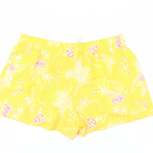 Marks and Spencer Womens Yellow Geometric Cotton Top Sleep Shorts Size 12 Drawstring