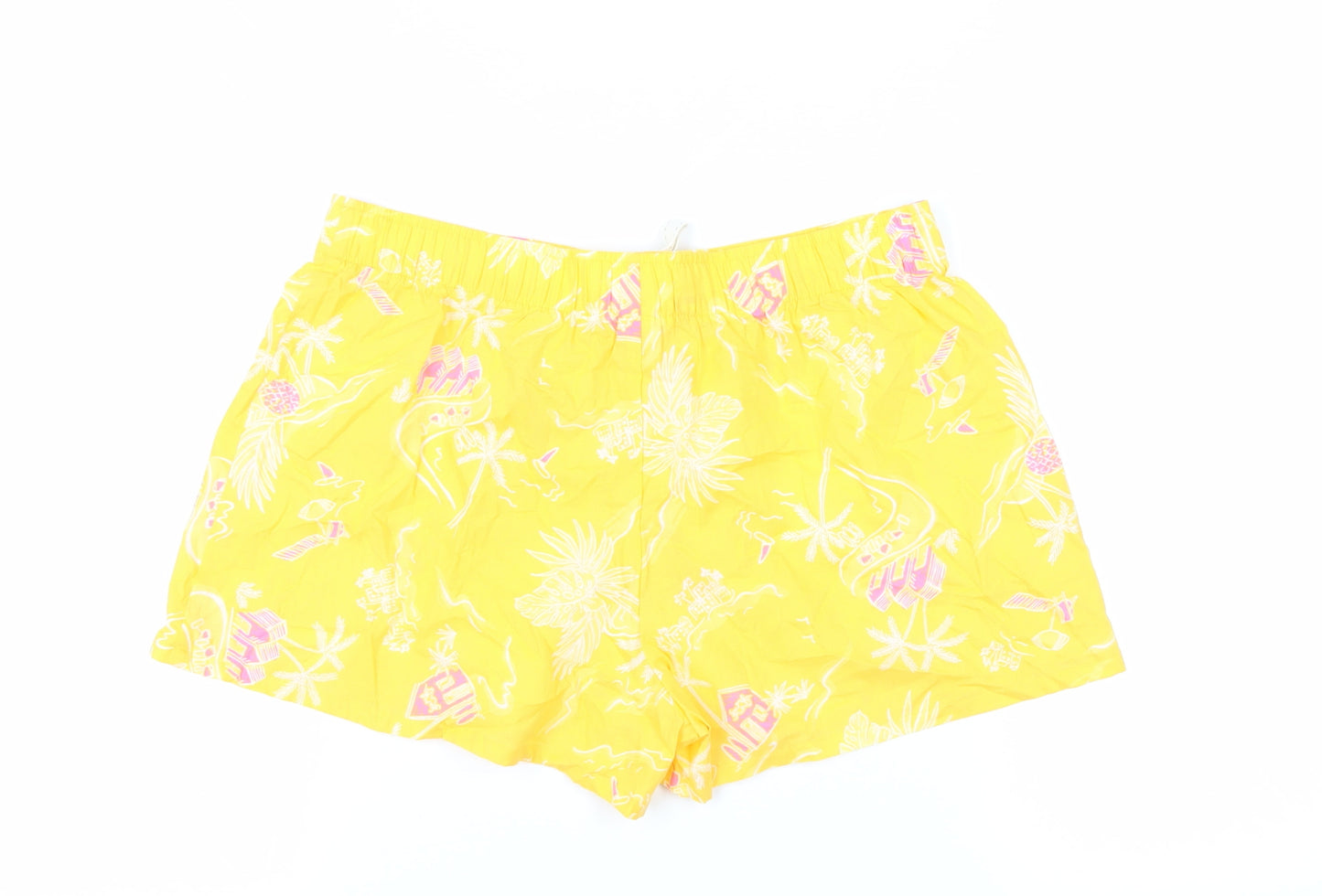 Marks and Spencer Womens Yellow Geometric Cotton Top Sleep Shorts Size 12 Drawstring