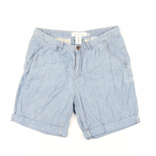 H&M Mens Blue Cotton Chino Shorts Size S L7 in Regular Zip