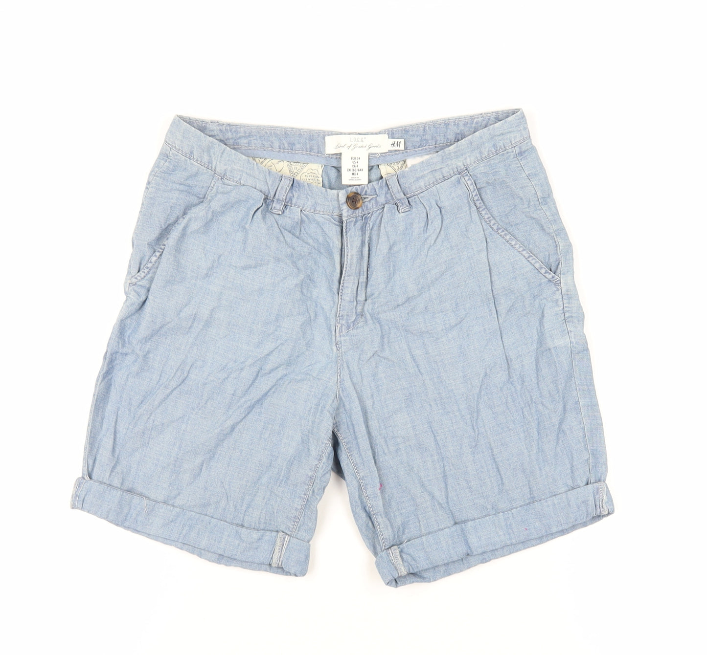 H&M Mens Blue Cotton Chino Shorts Size S L7 in Regular Zip
