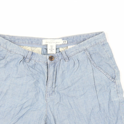 H&M Mens Blue Cotton Chino Shorts Size S L7 in Regular Zip