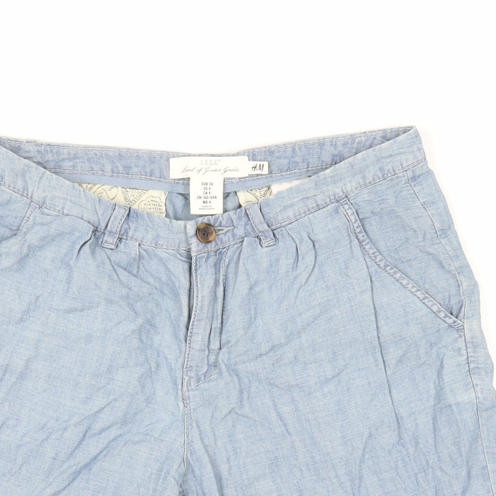 H&M Mens Blue Cotton Chino Shorts Size S L7 in Regular Zip