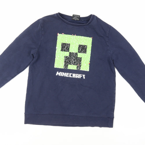 NEXT Girls Blue Cotton Pullover Sweatshirt Size 12 Years Pullover - Minecraft Sequin