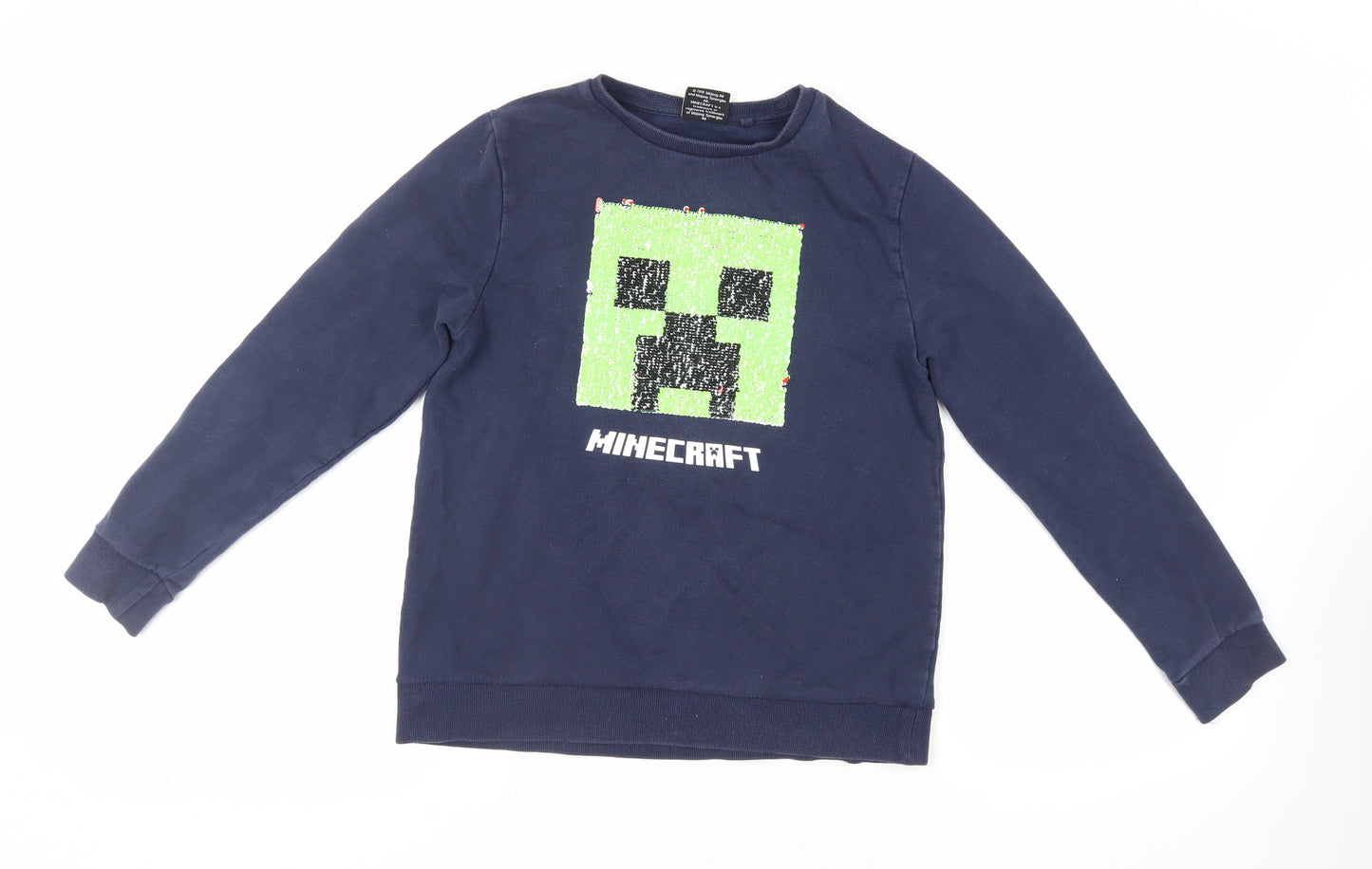 NEXT Girls Blue Cotton Pullover Sweatshirt Size 12 Years Pullover - Minecraft Sequin