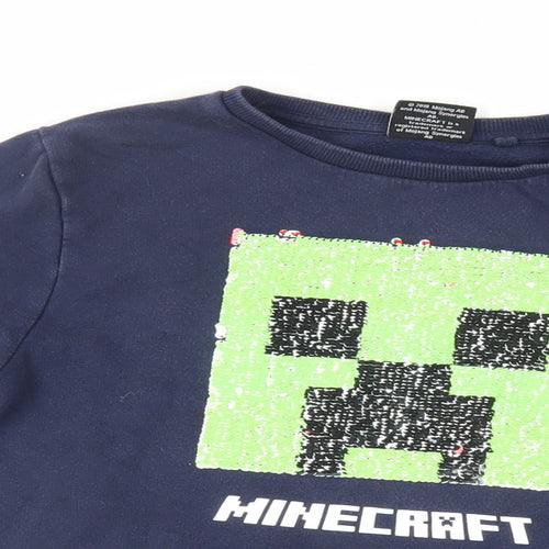 NEXT Girls Blue Cotton Pullover Sweatshirt Size 12 Years Pullover - Minecraft Sequin