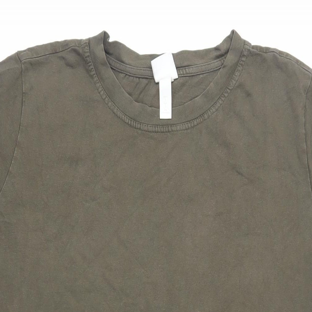 H&M Womens Green Cotton T-Shirt Dress Size L Crew Neck Pullover