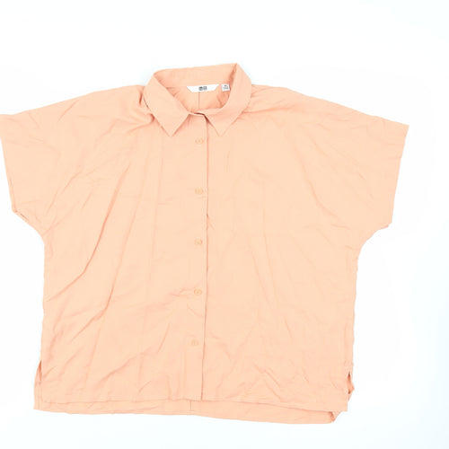 Uniqlo Womens Orange Viscose Basic Button-Up Size XS Collared
