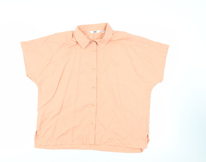 Uniqlo Womens Orange Viscose Basic Button-Up Size XS Collared