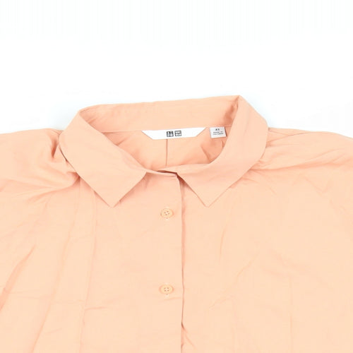 Uniqlo Womens Orange Viscose Basic Button-Up Size XS Collared