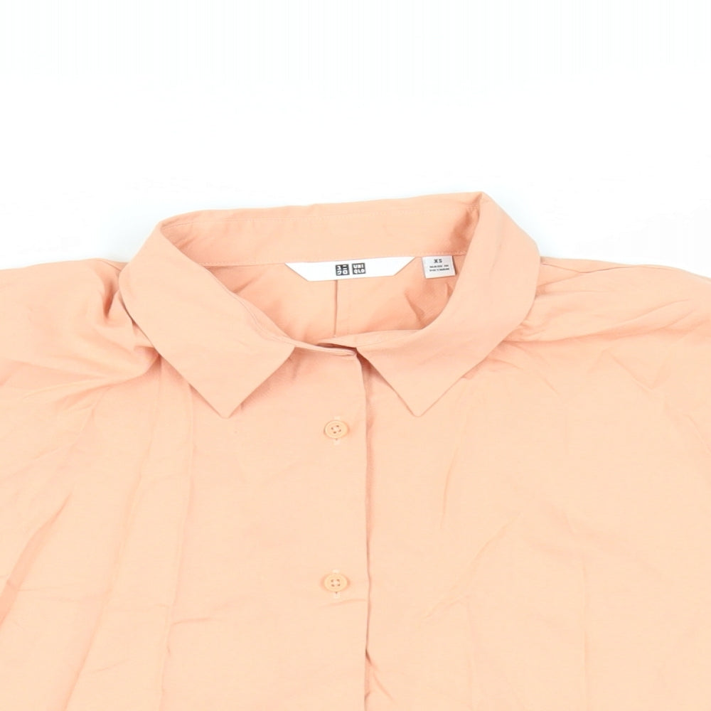 Uniqlo Womens Orange Viscose Basic Button-Up Size XS Collared